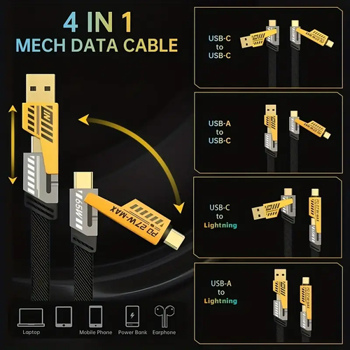 4 In 1 Multi Usb Pd Charging Cable 27W / 65W (Type-C To C, C To Lightning, Usb T)