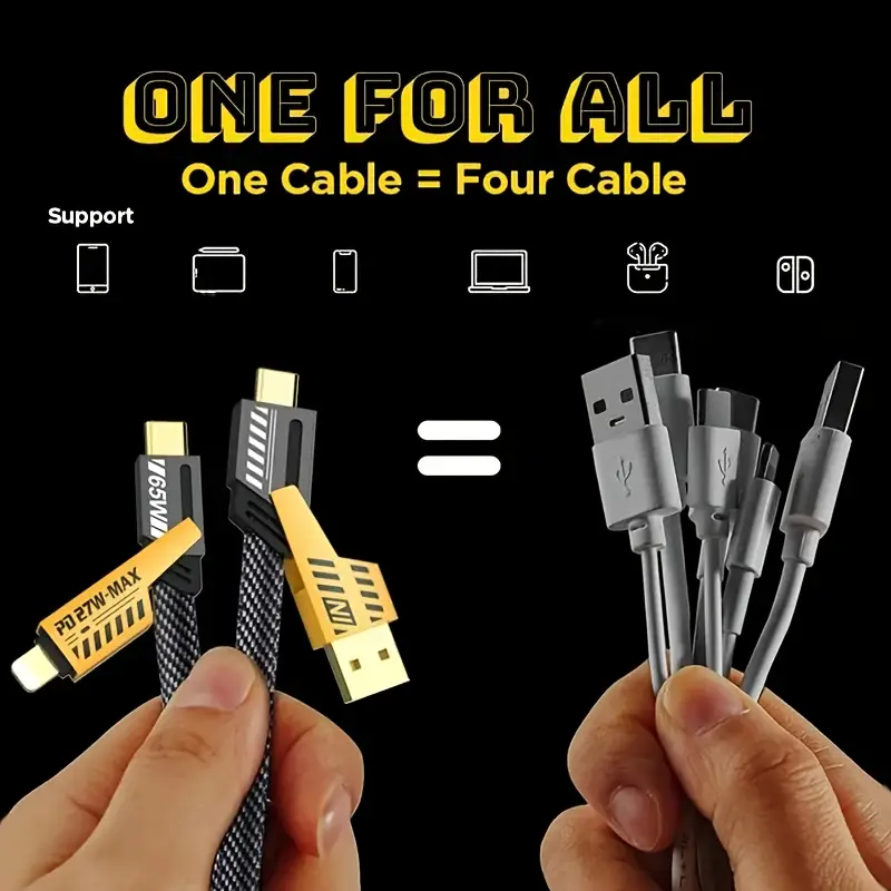 4 In 1 Multi Usb Pd Charging Cable 27W / 65W (Type-C To C, C To Lightning, Usb T)