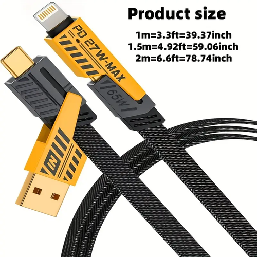 4 In 1 Multi Usb Pd Charging Cable 27W / 65W (Type-C To C, C To Lightning, Usb T)